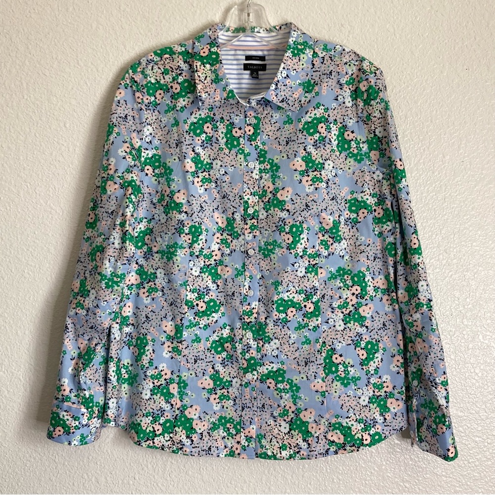 Talbots Non-Iron Perfect Shirt in Ditsy Bundle Size 14 in Blue Sky Multi - Picture 5 of 12